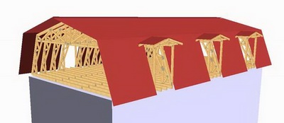 Mansarda - imagine 3D din unghi a structurii usoare InTekWood acoperite
